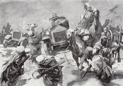 The Duke of Westminster and his armoured cars dash to the rescue of shipwrecked crews seized by the Senussi, Cyrenaica, North Africa by Howard K. Elcock